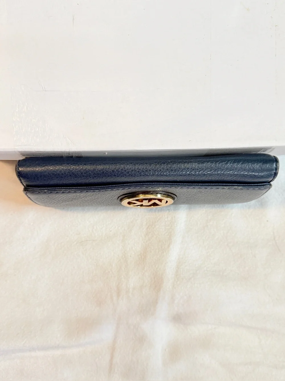 Michael Kors blue pebbled leather Fulton flap continental envelope womens wallet - Picture 7 of 10